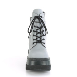Demonia SHAKER-52 Grey Reflective Platform Wedge Ankle Boots