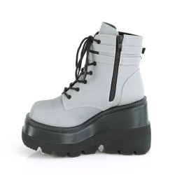 Demonia SHAKER-52 Grey Reflective Platform Wedge Ankle Boots
