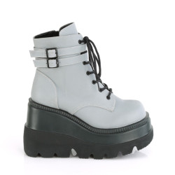 Demonia SHAKER-52 Grey Reflective Platform Wedge Ankle Boots