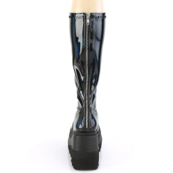Demonia SHAKER-65 Black Hologram Platform Wedge Boots