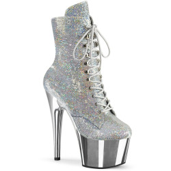 Pleaser ADORE-1020SQ-02 Silver Hologram Sequins Chrome