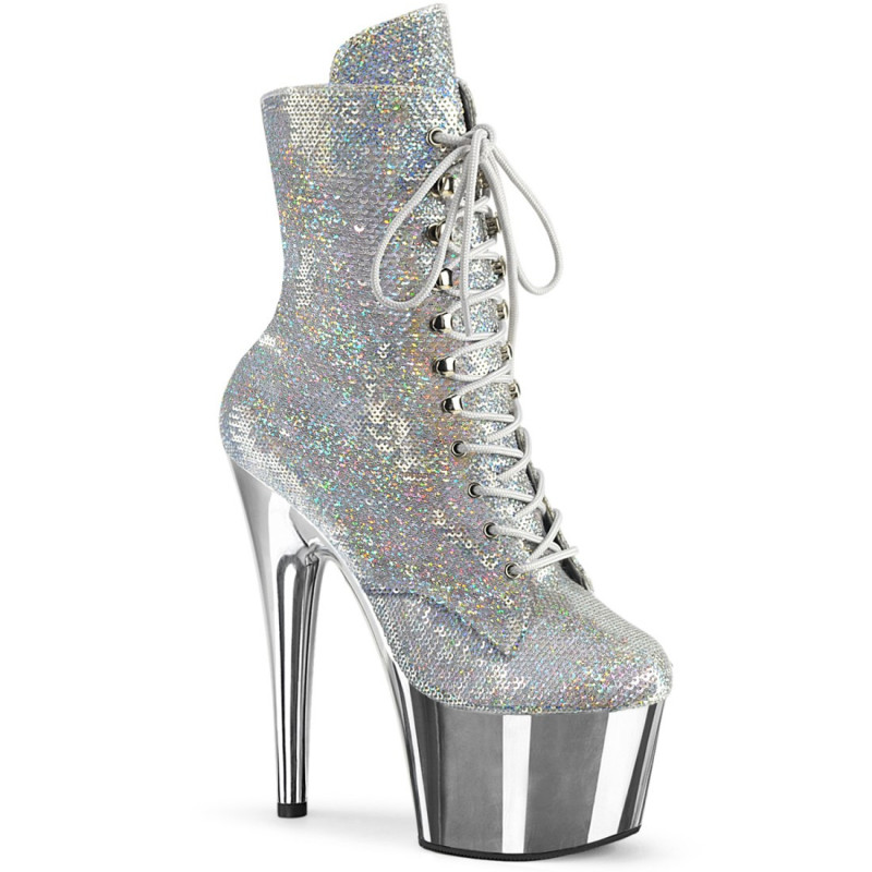 Pleaser ADORE-1020SQ-02 Silver Hologram Sequins Chrome Pleaser ADORE-1020SQ-02 Silver Hologram Sequins Chrome