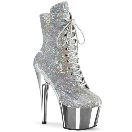 Pleaser ADORE-1020SQ-02 Silver Hologram Sequins Chrome