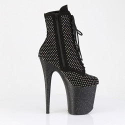 Pleaser FLAMINGO-1020RM Black Vegan Suede Strass Mesh