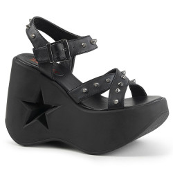Demonia DYNAMITE-02 Black Vegan Wedge Platform Sandal