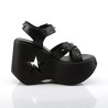 Demonia DYNAMITE-02 Black Vegan Wedge Platform Sandal