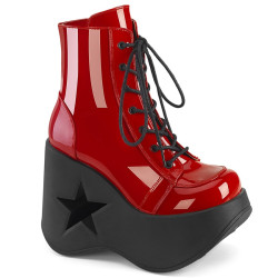 Demonia DYNAMITE-106 Red Patent Platform Wedge Boots