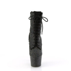 Pleaser ADORE-1020RM Black Vegan Suede Strass Mesh Boots