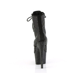 Pleaser ADORE-1020RM Black Vegan Suede Strass Mesh Boots