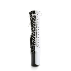 Pleaser FLAMINGO-1040TT Black White Patent Ankle Boots