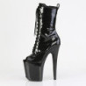 Pleaser FLAMINGO-1041GP Black Glitter Patent Ankle Boots
