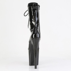 Pleaser FLAMINGO-1041GP Black Glitter Patent Ankle Boots