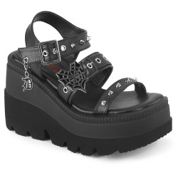 Demonia SHAKER-13 Black Vegan Platform Wedge Sandals