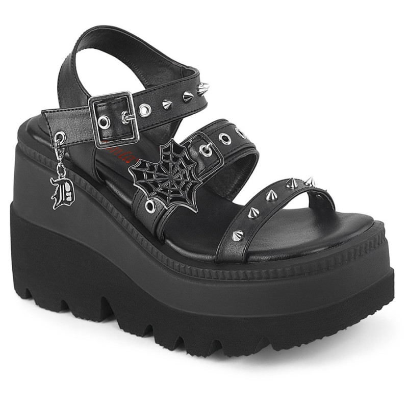 Demonia SHAKER-13 Black Vegan Platform Wedge Sandals Demonia SHAKER-13 Black Vegan Platform Wedge Sandals
