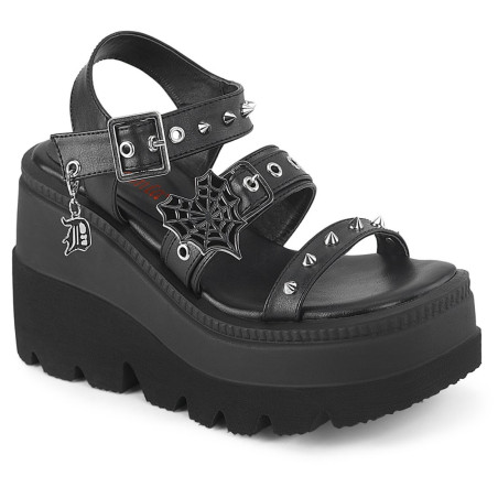 Demonia SHAKER-13 Black Vegan Platform Wedge Sandals