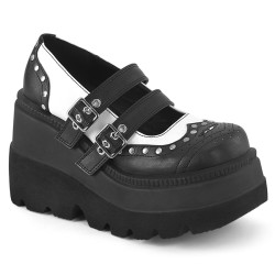 Demonia SHAKER-27 Black White Platform Wedge Pumps