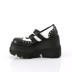Demonia SHAKER-27 Black White Platform Wedge Pumps