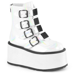 Demonia DAMNED-105 White Hologram Platform Boots
