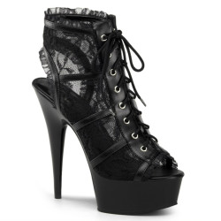 Pleaser DELIGHT-696LC Black Mesh Lace Ankle Boots