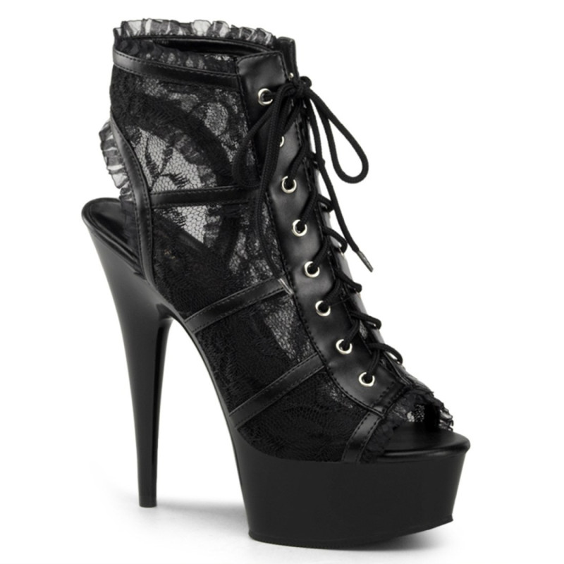 Pleaser DELIGHT-696LC Black Mesh Lace Ankle Boots