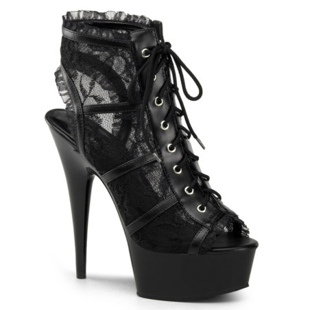 Pleaser DELIGHT-696LC Black Mesh Lace Ankle Boots