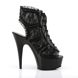 Pleaser DELIGHT-696LC Black Mesh Lace Ankle Boots