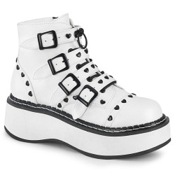 Demonia EMILY-315 White Vegan Platform Buckle Boots