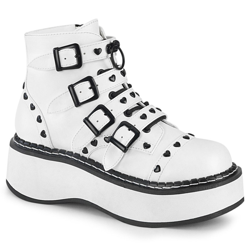 Demonia EMILY-315 White Vegan Platform Buckle Boots