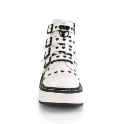 Demonia EMILY-315 White Vegan Platform Buckle Boots