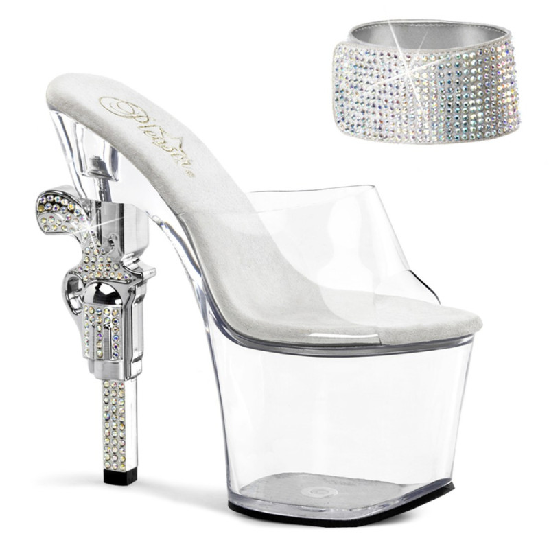 Pleaser REVOLVER-712 Gun Heeled Ankle Cuff Platform Mules Pleaser REVOLVER-712 Gun Heeled Ankle Cuff Platform Mules