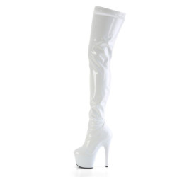 Pleaser FLAMINGO-3000 White Extreme Heeled Thigh Boots