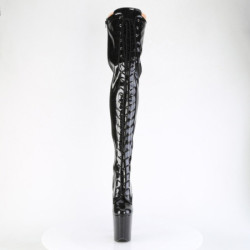 Pleaser FLAMINGO-3020GP Black Glitter Heeled Thigh Boots