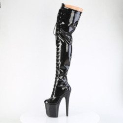 Pleaser FLAMINGO-3020GP Black Glitter Heeled Thigh Boots