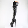 Pleaser FLAMINGO-3020GP Black Glitter Heeled Thigh Boots