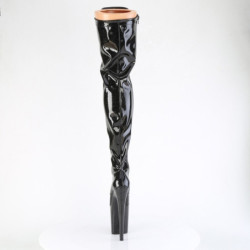 Pleaser FLAMINGO-3020GP Black Glitter Heeled Thigh Boots