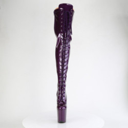 Pleaser FLAMINGO-3020GP Purple Glitter Heeled Thigh Boots