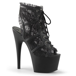 Pleaser ADORE-796LC Black Mesh Lace Heeled Ankle Boots