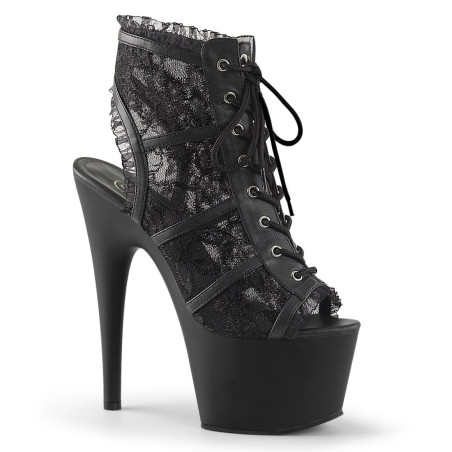 Pleaser ADORE-796LC Black Mesh Lace Heeled Ankle Boots