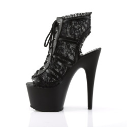 Pleaser ADORE-796LC Black Mesh Lace Heeled Ankle Boots
