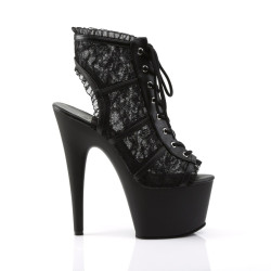 Pleaser ADORE-796LC Black Mesh Lace Heeled Ankle Boots