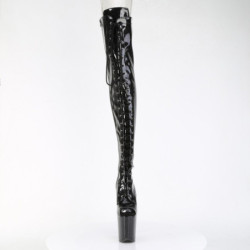 Pleaser FLAMINGO-3021GP Black Glitter Laced Thigh Boots