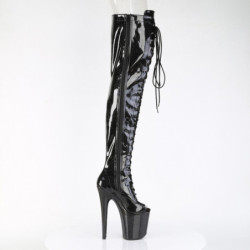 Pleaser FLAMINGO-3021GP Black Glitter Laced Thigh Boots