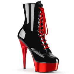Pleaser DELIGHT-1020 Black Patent Red Chrome Sale Women