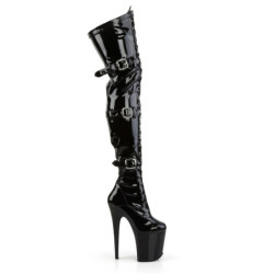 Pleaser FLAMINGO-3028 Patent Buckle Thigh High Boots