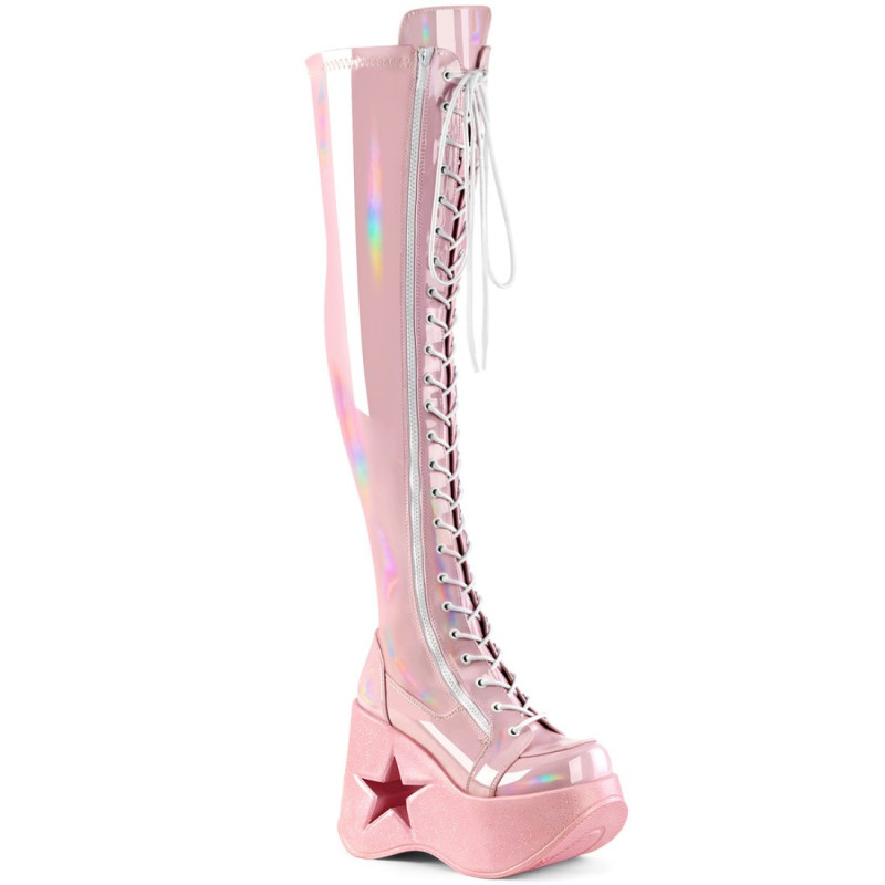 Demonia DYNAMITE-300 Rose Thigh High Wedge Boots Demonia DYNAMITE-300 Rose Thigh High Wedge Boots